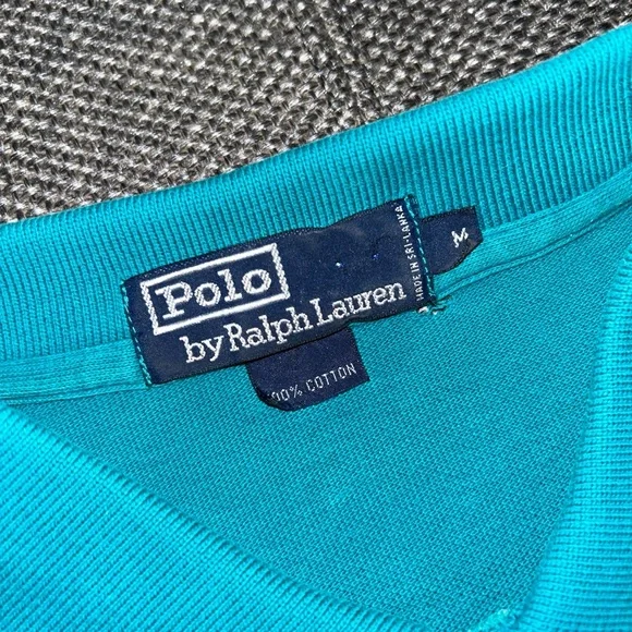 90s Polo Ralph Lauren Men's Teal Polo Shirt - Picture 4 of 5